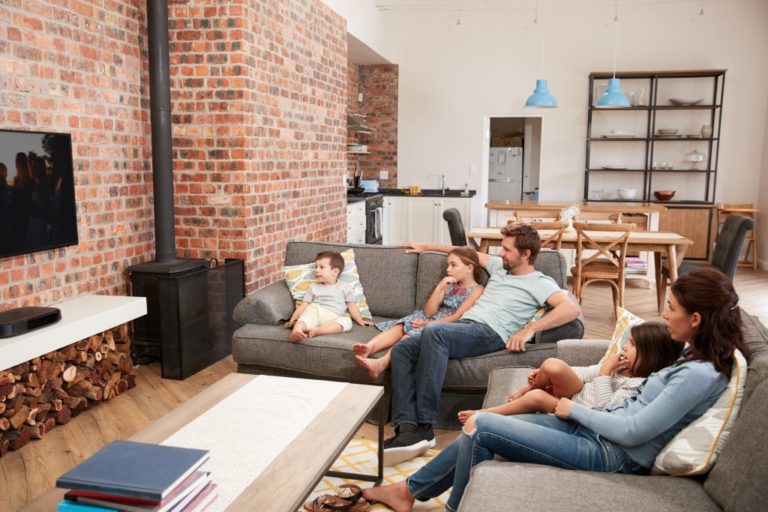 family watching tv at home