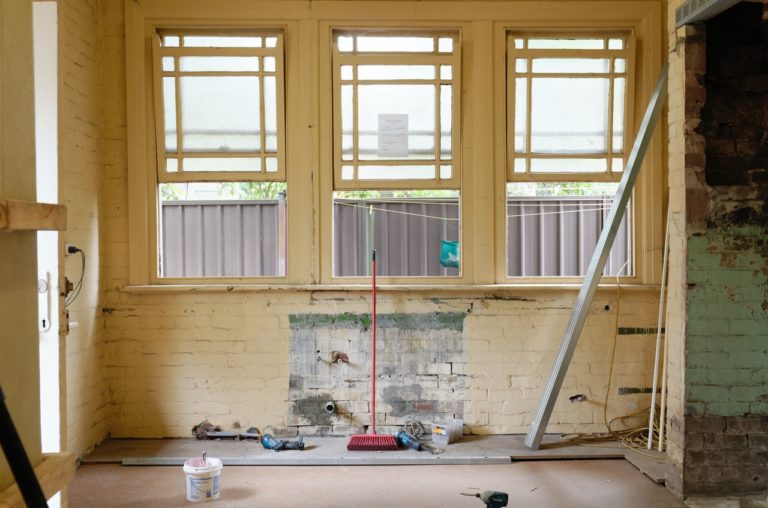 windows of a room being renovated