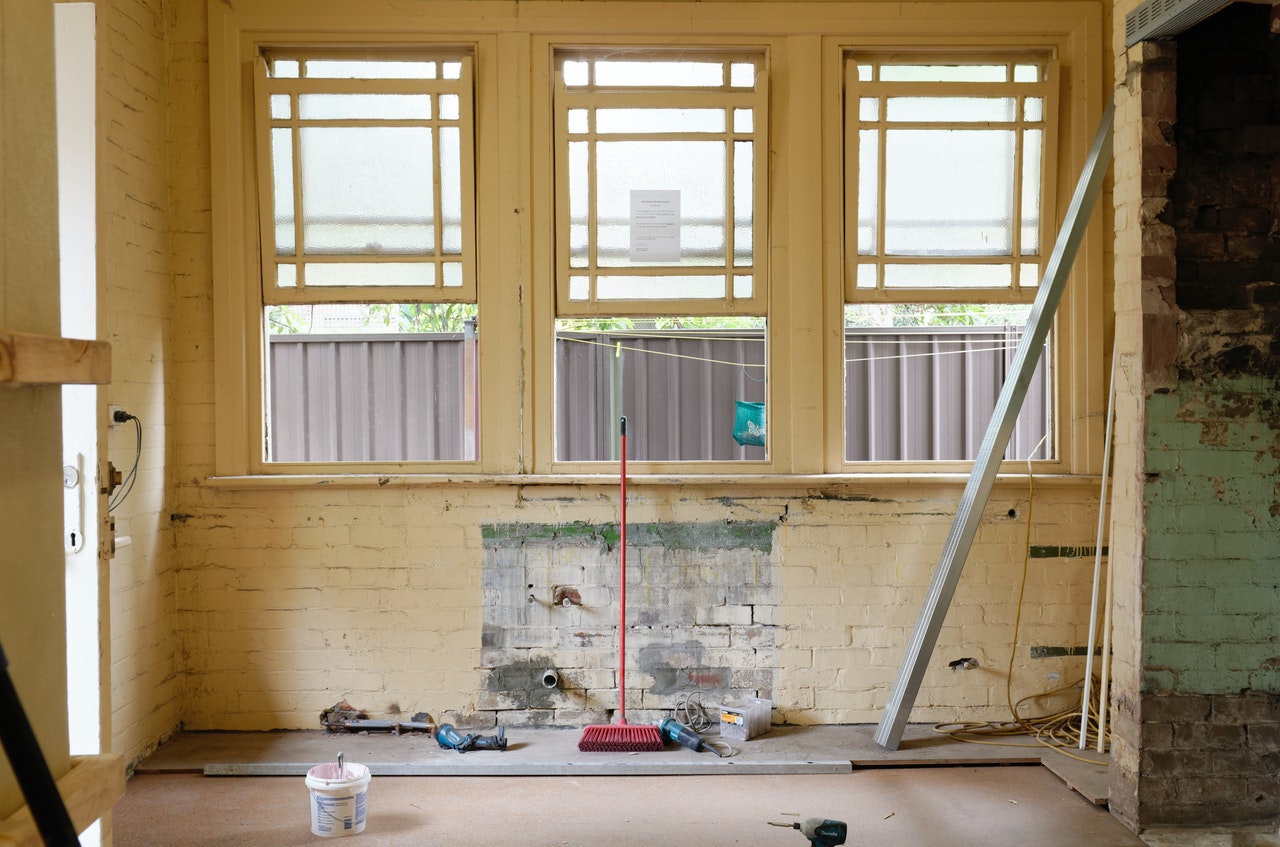 windows of a room being renovated