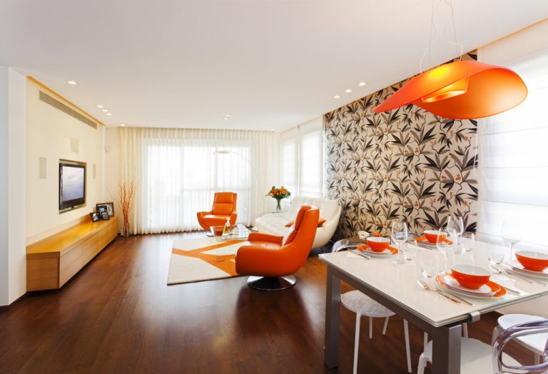 well lit home with orange theme