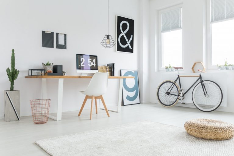 freelancer work space with carpet and minimalist design